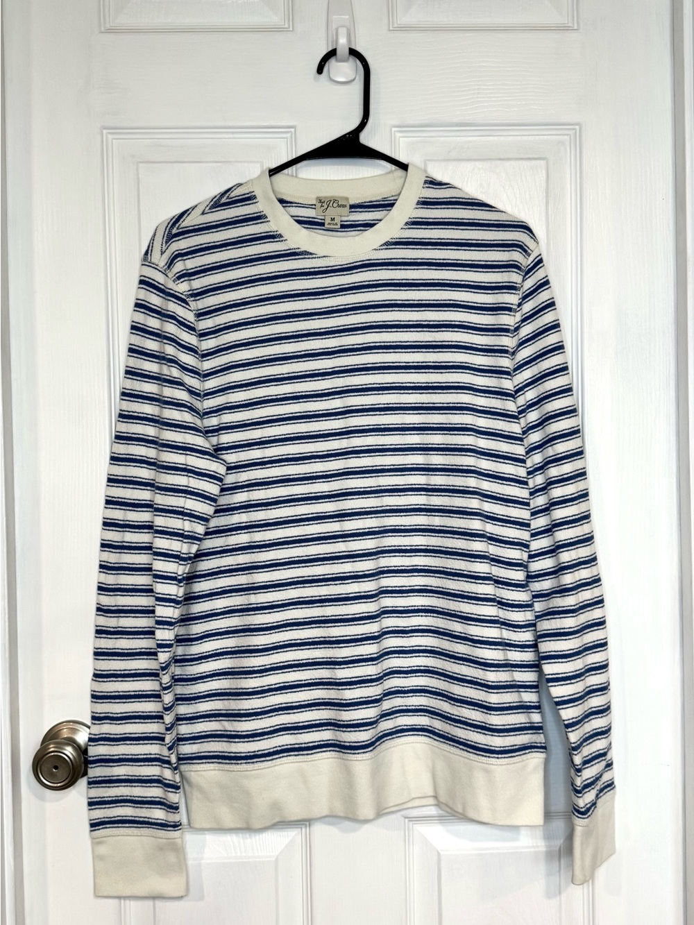 Men's Knit for J. Crew- 100% Cotton Blue & White Striped Crewneck Sweater Size M